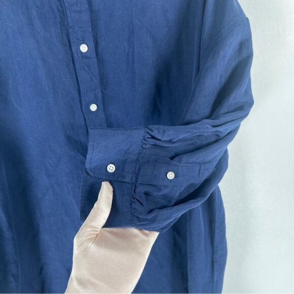 NWT POLO RALPH LAUREN LINEN SILK Blend Navy Relaxed Fit Twill Shirt Size M - Picture 7 of 10